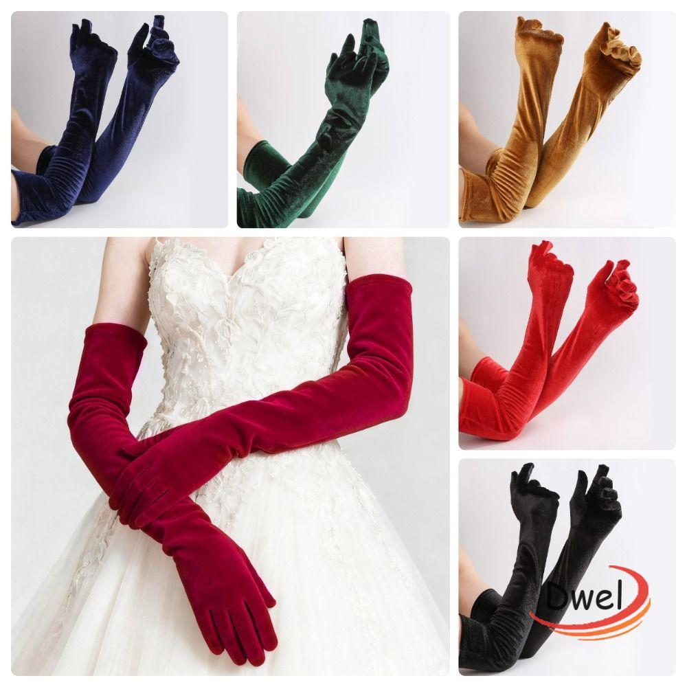 ดีเวล ถุงมือขนปุยสําหรับผู้หญิง,ถุงมือยาวกํามะหยี่เต็มนิ้ว 53 ซม., หรูหราสีทึบพรรคนวมพรรค