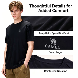 CAMEL CROWN เสื้อยืดกีฬากลางแจ้งแขนสั้นผู้ชายยืดระบายอากาศซับเหงื่อและแห้งเร็วเย็นสําหรับออกกําลังกายที่รุนแรง