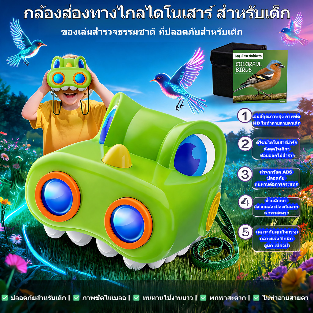 กล้องส่องทางไกลพกพา ไดโนเสาร์ น้ำหนักเบา ใช้งานง่าย เหมาะสำหรับเด็กเล็ก วัสดุคุณภาพ ทนทานต่อการกระแทก สำรวจธรรมชาติสนุกๆ