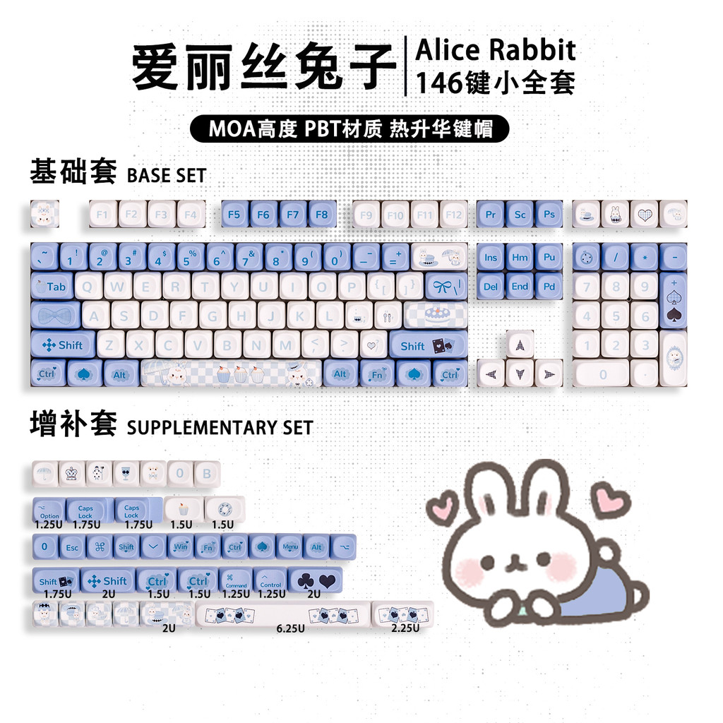 Alice Rabbit Keycap การ์ตูนน่ารัก MOA ความสูง Square Sublimation Mechanical Keyboard Cap เหมาะสําหรั