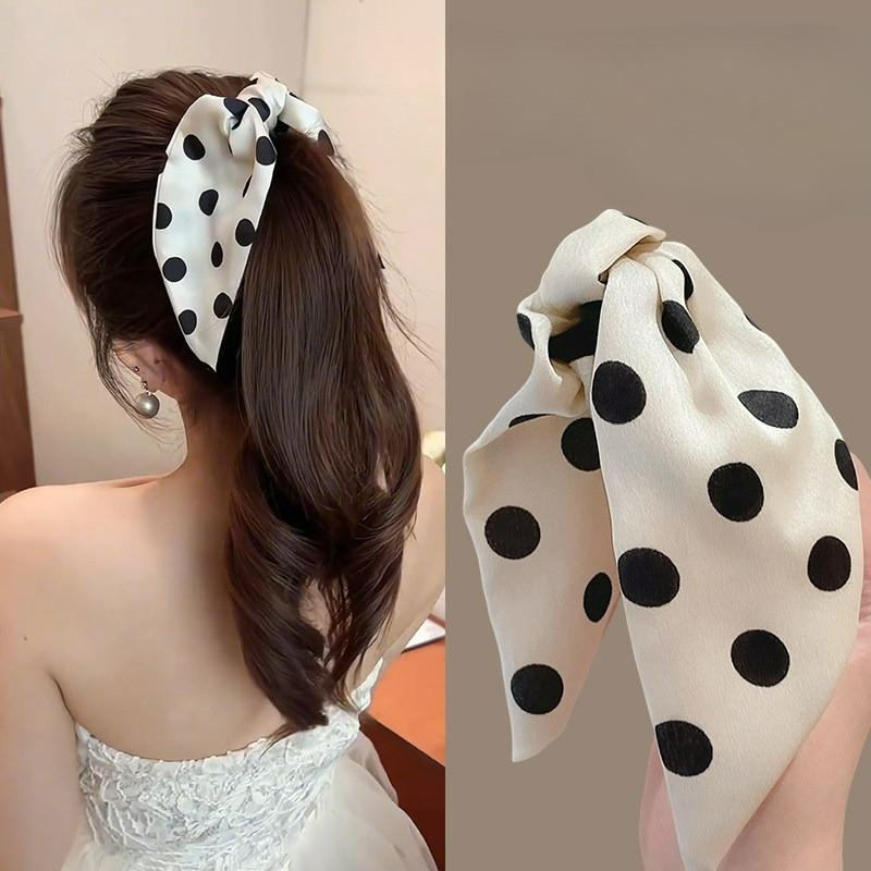 สีดําสีขาวลายจุด Bowknot หางม้าสูง Claw กิ๊บติดผม Grips Headwear เครื่องประดับผม