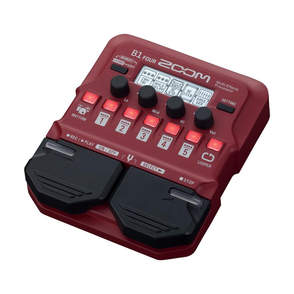 ZOOM B1 FOUR Bass Multi-Effects Processor Red — 65 Effects, 9 Amp Models, Looper, Rhythm Machine, Li