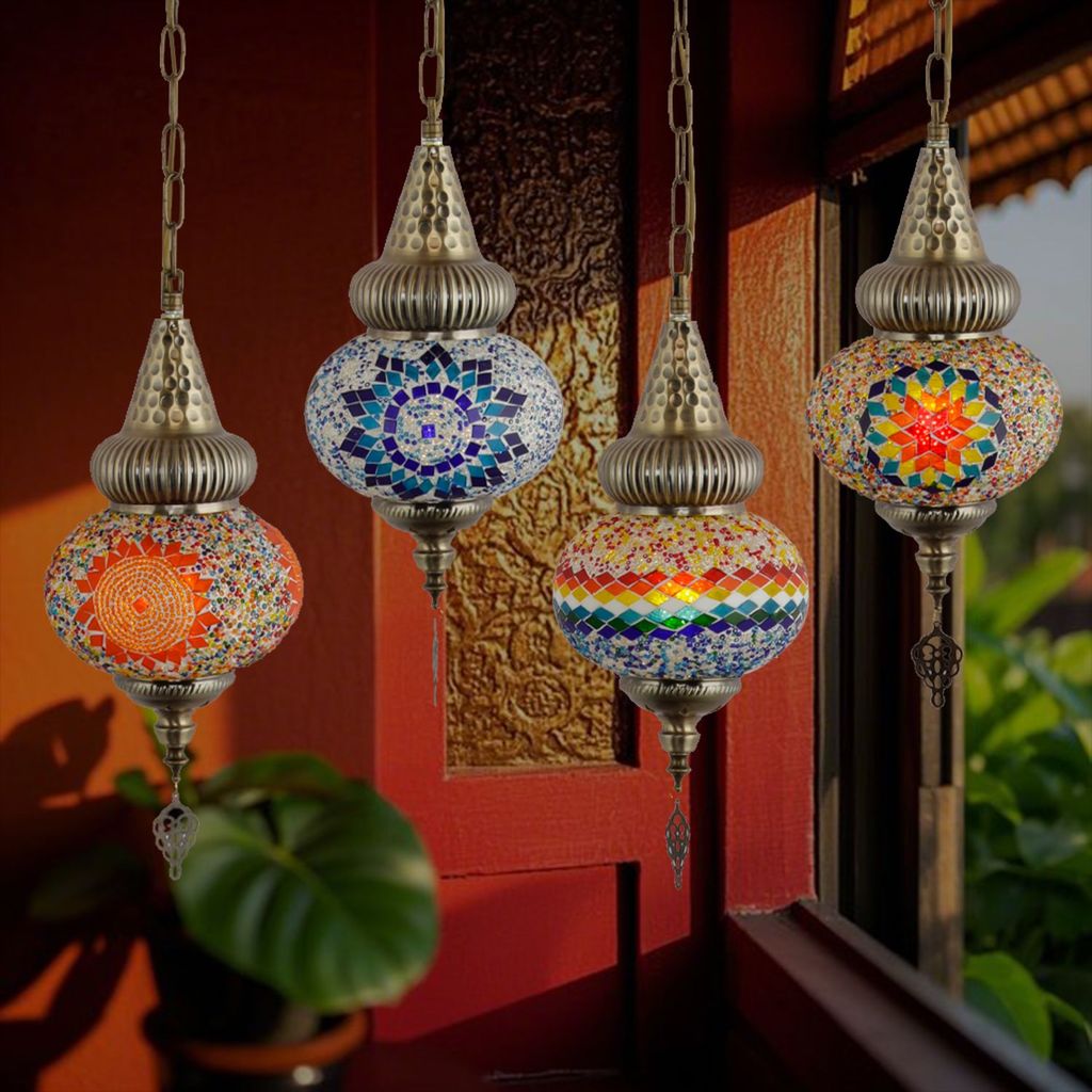 ตุรกี 18 ซม.Mossaic โคมระย้าจี้กระจกสีโรงแรมร้านอาหารบาร์ไทย Stye โคมไฟ Shade โคมระย้า