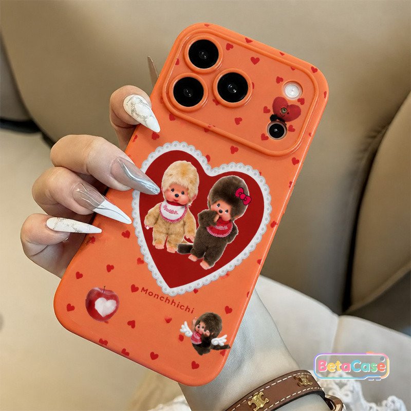 เคสโทรศัพท์มือถือรูปหัวใจน่ารักรูปลิง Case iPhone 17 Pro Max 16 Pro Max Plus 15 Pro Max 14 13 12 11 Pro Max Plus