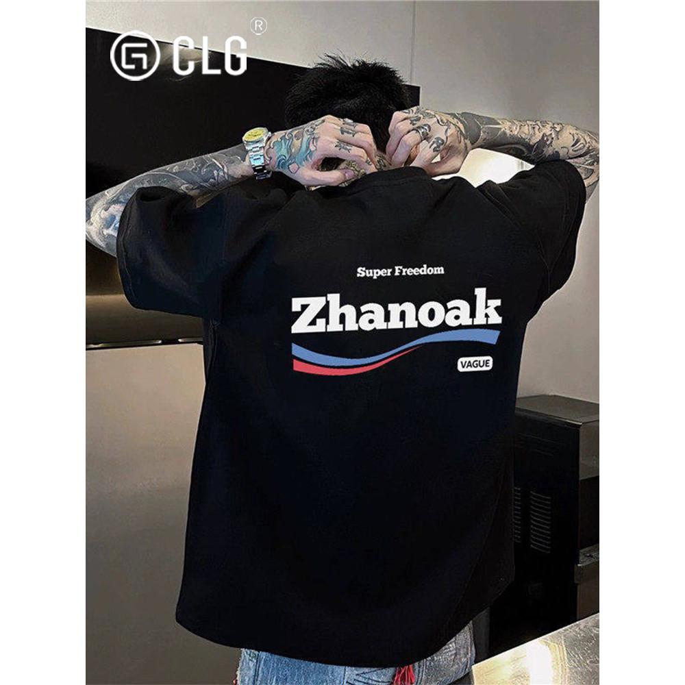 ฮ่องกง CLG Street Wear ยุโรปอเมริกัน Hip-Hop หลวมออกแบบเสื้อยืดแขนสั้นผู้ชายสไตล์อเมริกันอย่างเป็นทา