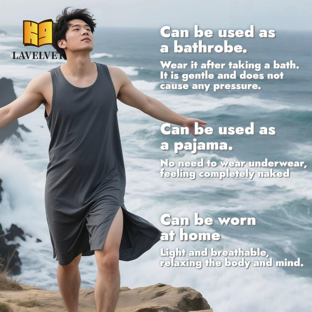 LAVELVET ชุดเดรสนอนผู้ชาย, ชุดนอนกิริยาขนาดบวกยาวถึงเข่า, ชุดบ้านยืดหยุ่นนุ่มแขนกุดเสื้อคลุมกลางคืนการเดินทางเพื่อธุรกิจ