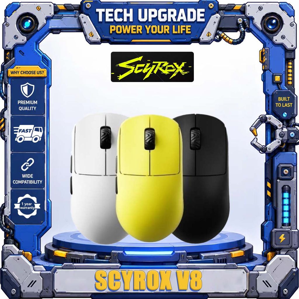 SCYROX V8 เมาส์เกมมิ่งไร้สายน้ําหนักเบาเป็นพิเศษ เซ็นเซอร์ pixart 3950, อัตราการผสมเกสร 8K, ไมโครควา