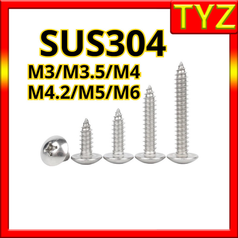 เกลียวปล่อย หัวกระทะ JT+ แฉก สแตนเลส 304 / Truss Head Machine Screw Tapping SUS304  M3/M3.5/M4/M4.2/M5/M6 * L6-100mm TYZ-FASTENER