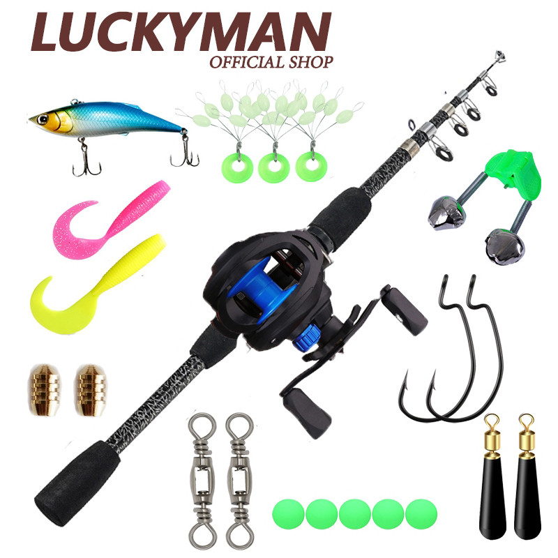 LUCKY MAN คันตกปลาพับได้ พร้อมม้วนสายบีซี ชุดตกปลาบีซี ม้วนสายสปินนิ่ง รับน้ำหนักสูงสุด 8 กก.