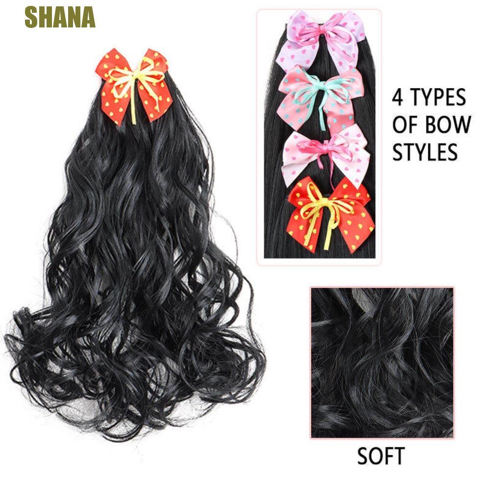 SHANA 2 ชิ้น Bows Knot หางม้า, ต่อสังเคราะห์เด็ก Curly หางม้าวิกผม, น่ารักปลอมธรรมชาติเด็ก Headwear กิ๊บติดผมผมหางม้าสาว