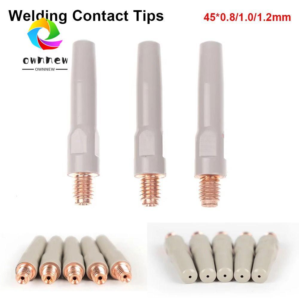 OWNNEW 1 ชิ้นเคล็ดลับการเชื่อม, เคลือบทองแดงปกป้องปลายหัวฉีด MIG, Conductive 0.8/1.0/1.2 มม.45 มม.เชื่อมชิ้นส่วนเครื่องมือ