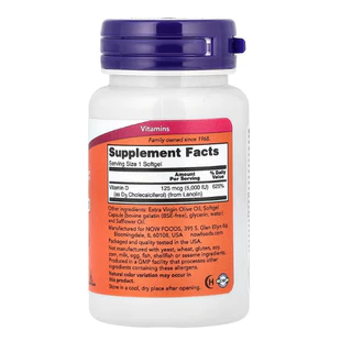 [ดีที่สุดในD3] NOW FOOD Vitamin D3 วิตามิน ขนาด 125 มคก. (5,000 IU) 120/240 แคปซูล เสริมภูมิต้านทาน บำรุงกระดูกและฟัน
