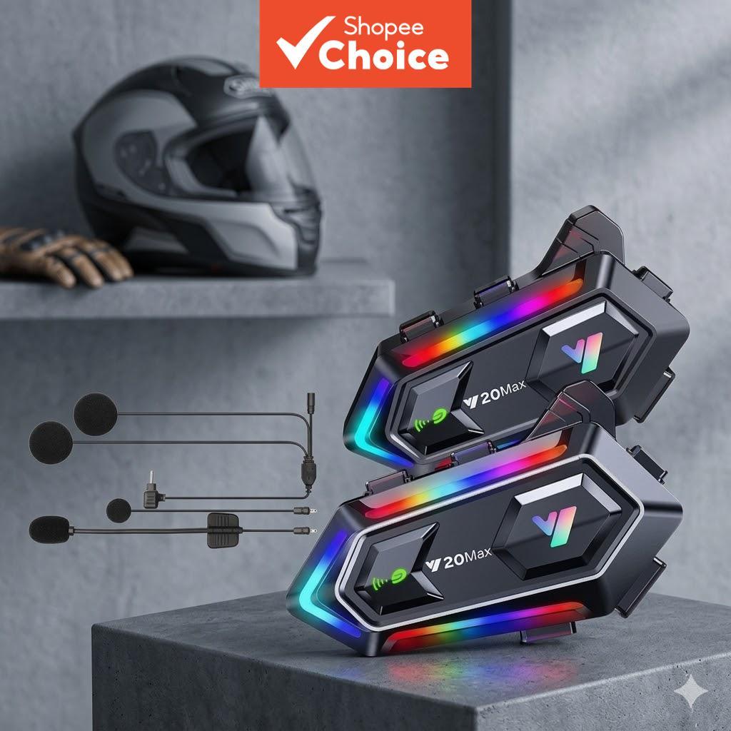 ชุดหูฟังบลูทูธติดหมวกกันน็อคมอเตอร์ไซค์ Y20 MAX ไฟ RGB ระบบอินเตอร์คอม V5.3 แบตเตอรี่ 1000mAh