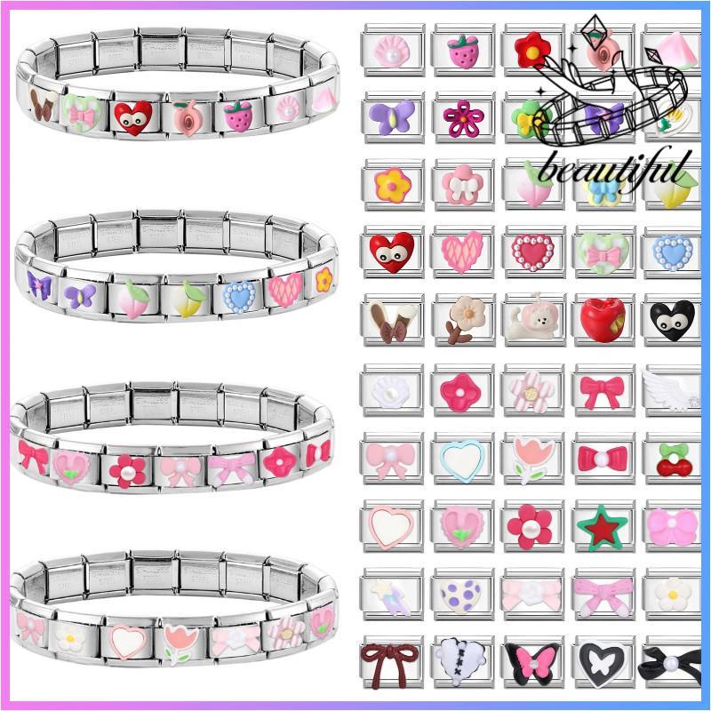 Love Cherry Bow อิตาเลี่ยน Charm สร้อยข้อมือ Fit 9 มม.สร้อยข้อมือสแตนเลส DIY เครื่องประดับทําอุปกรณ์เสริม Retro บุคลิกภาพโมดูลสร้อยข้อมืออุปกรณ์เสริม
