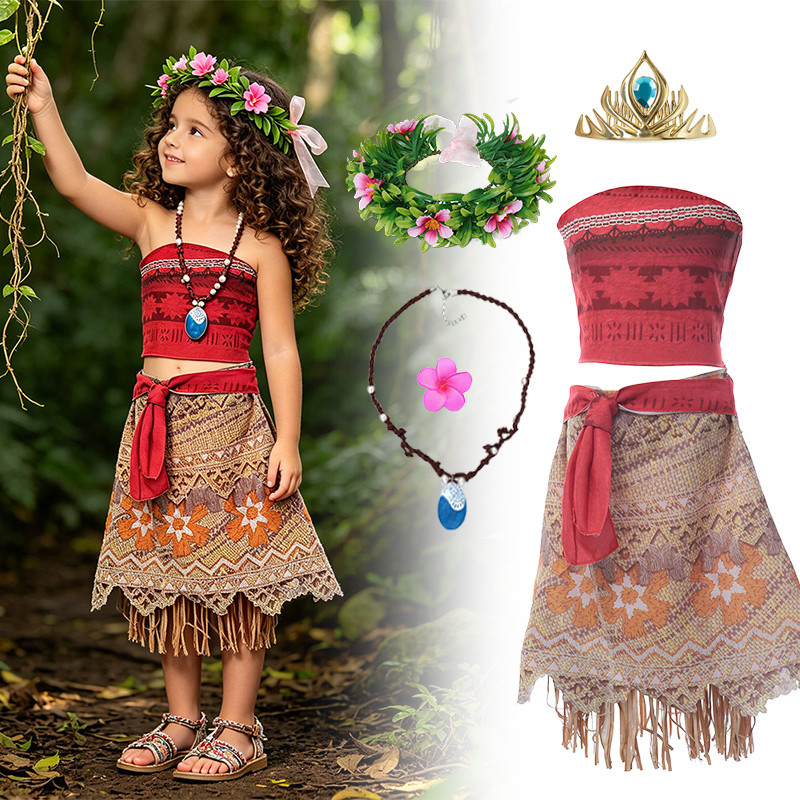 Moana เครื่องแต่งกายสําหรับสาวเด็กวันเกิดคอสเพลย์ชุดเด็กฮาโลวีน Moana Dress Up