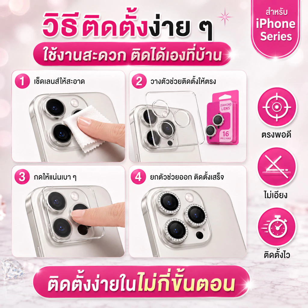 （ราคาชุด）ฟิล์มเลนส์กล้องแบบใหม่ กล้องบล๊อกแบบเพชร ติดง่าย แค่วาง สำหรับ iPHONE 17 16PROMAX 16PRO 16PLUS 15PRO 14/13PRO11 thumbnail 4