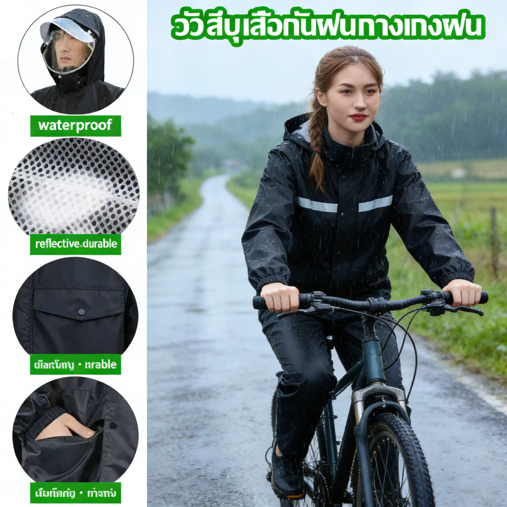 ชุดกันฝนขี่มอเตอร์ไซค์สะท้อนแสงแบบแยกชิ้น
