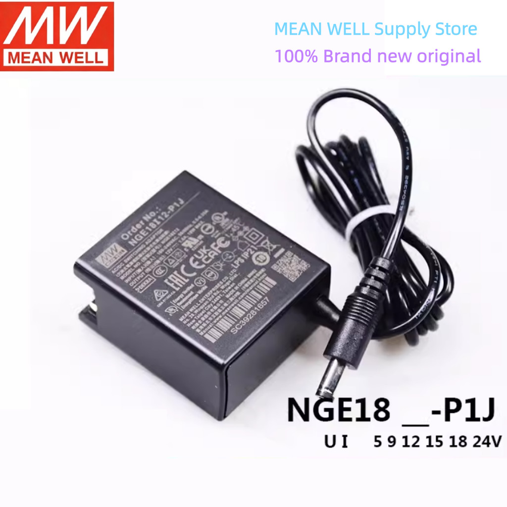 NGE18 18W AC-DC MEAN WELL ติดผนังที่เชื่อถือได้ประเภทสีเขียว Adaptor 5V 9V 12V 15V 18V 24V