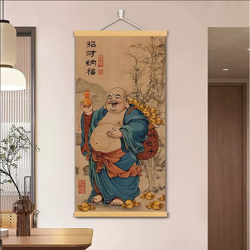 Maitreya Buddha ภาพวาดแขวน Zen-Inspired ภาพวาดตกแต่งโมเดิร์น Minimalist ภาพวาดสําหรับห้องโถงตกแต่ง