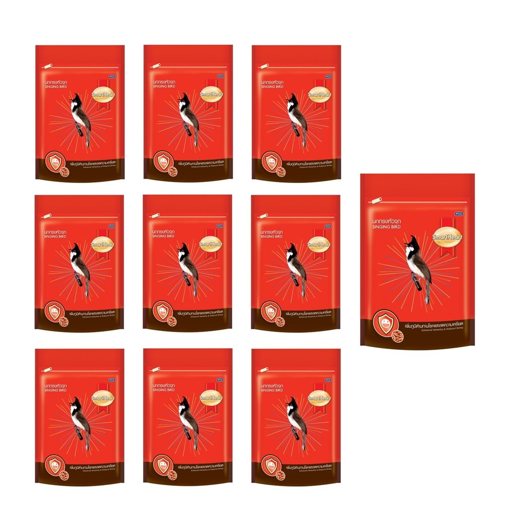 10 ซอง SmartHeart อาหารนกกรงหัวจุก เพิ่มภูมิต้านทานโรค ลดความเครียด 100g.