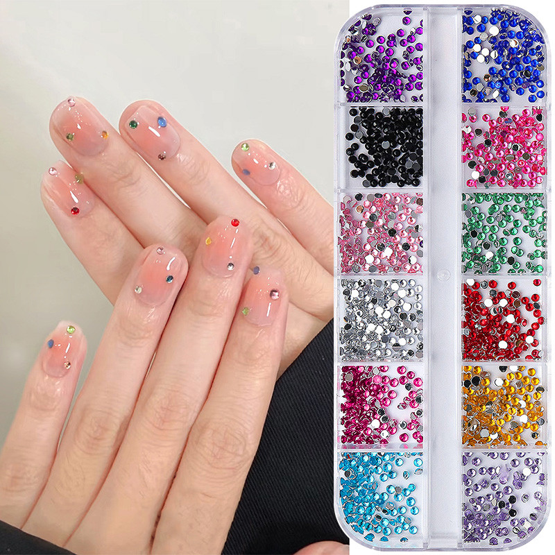 12 กริด/กล่อง Shimmering คริสตัลตกแต่งชุด Rhinestones Flatback อัญมณีเล็บอุปกรณ์เสริม Charms DIY เล็บ