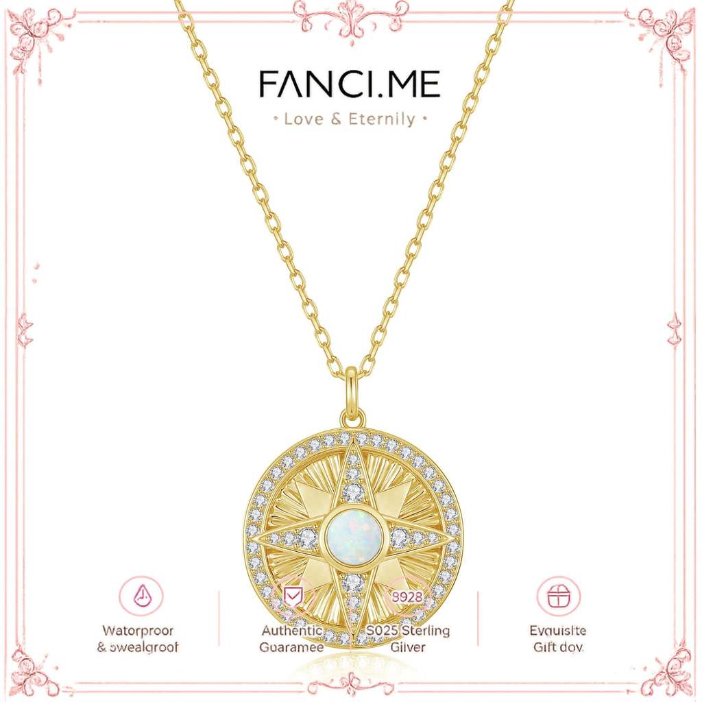 FANCIME "Lumen Star" สร้อยคอเงินสเตอร์ลิงโอปอลตุลาคม Birthstone