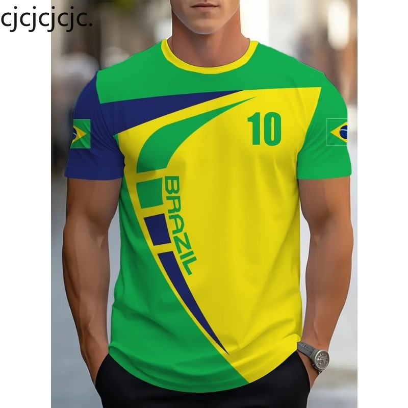 บราซิลฟุตบอลรูปแบบเสื้อยืดสําหรับชายเสื้อกีฬา 3D พิมพ์ Tees ลําลองแขนสั้น O-คอ Tops Street T เสื้อ H