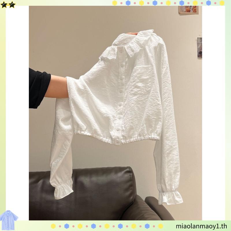 Bemingtop1057(S-XL)-BMG Ruffle Shirt  เสื้อเชิ้ตคอระบายแขนจั๊ม ใส่แล้วดูเรียบร้อยและหวานขึ้นทันที