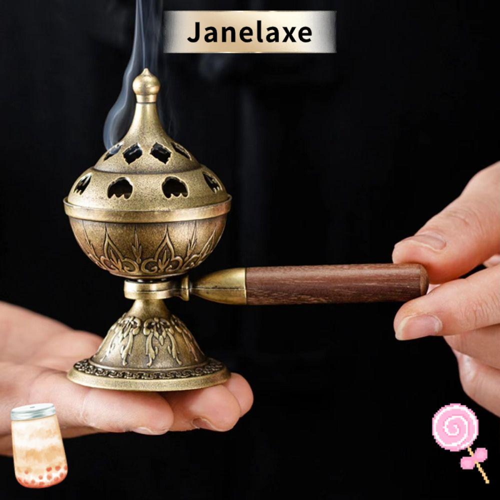 JANELAXE กระถางธูปไม้จันทน์, Hollow Out Elephant Lucky Lotus ธูป Censer, ปีเสือพร้อมที่จับ Vintage Alloy เตาสามขา