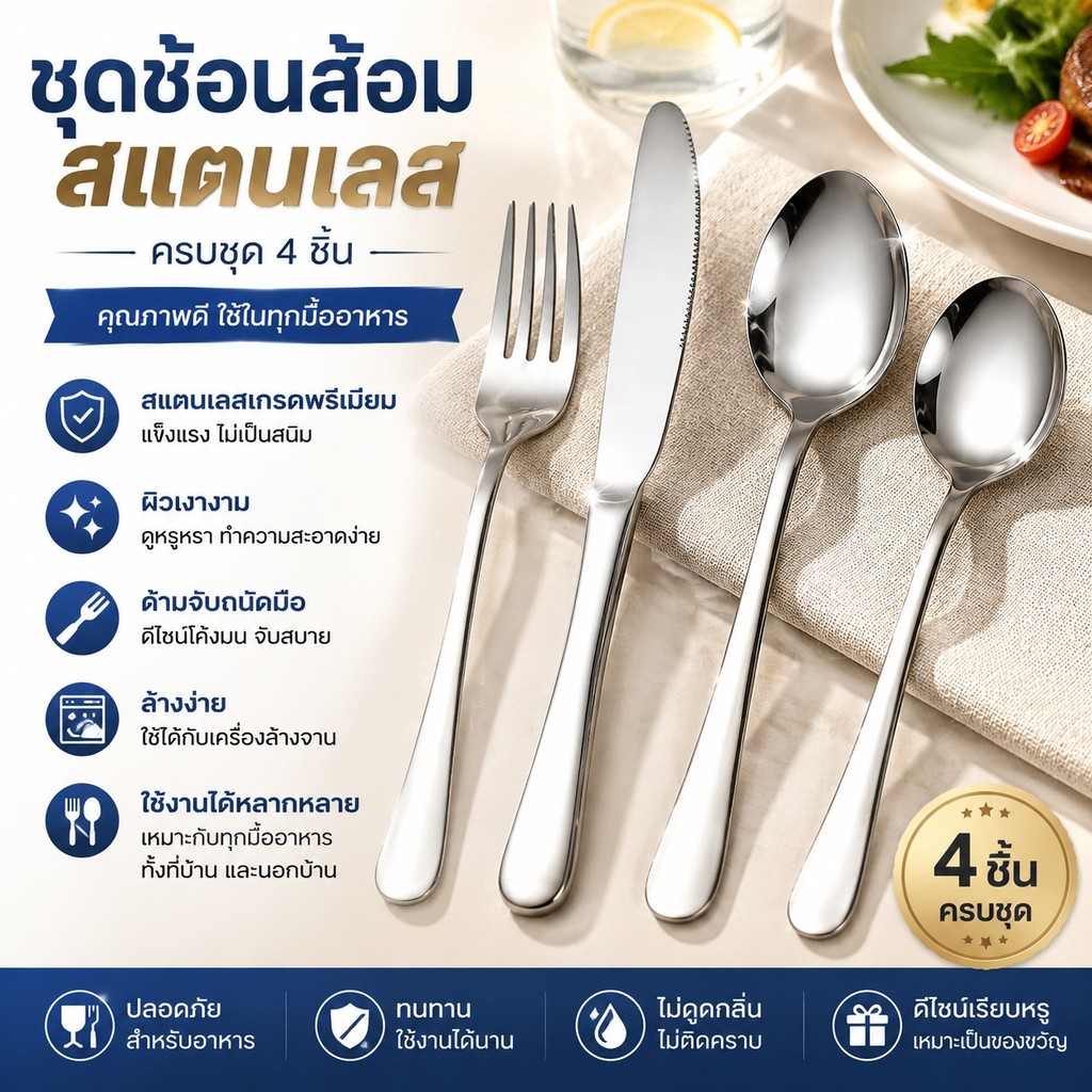 A00135 ช้อนส้อม สแตนเลส ชุดช้อนส้อม เกรดโรงแรม ช้อนกินข้าว มีดหั่นเนื้อ ตะเกียบ Spoon and Fork