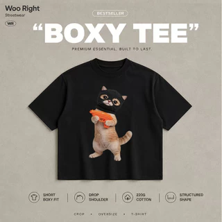 COD จัดส่งตลอด 24 ชั่วโมง Woo Right Boxy crop tee เสื้อยืดผู้ชาย oversize เสื้อแฟชั่นสีดำ ทรงสั้น เสื้อแฟชั่น ใส่สบาย