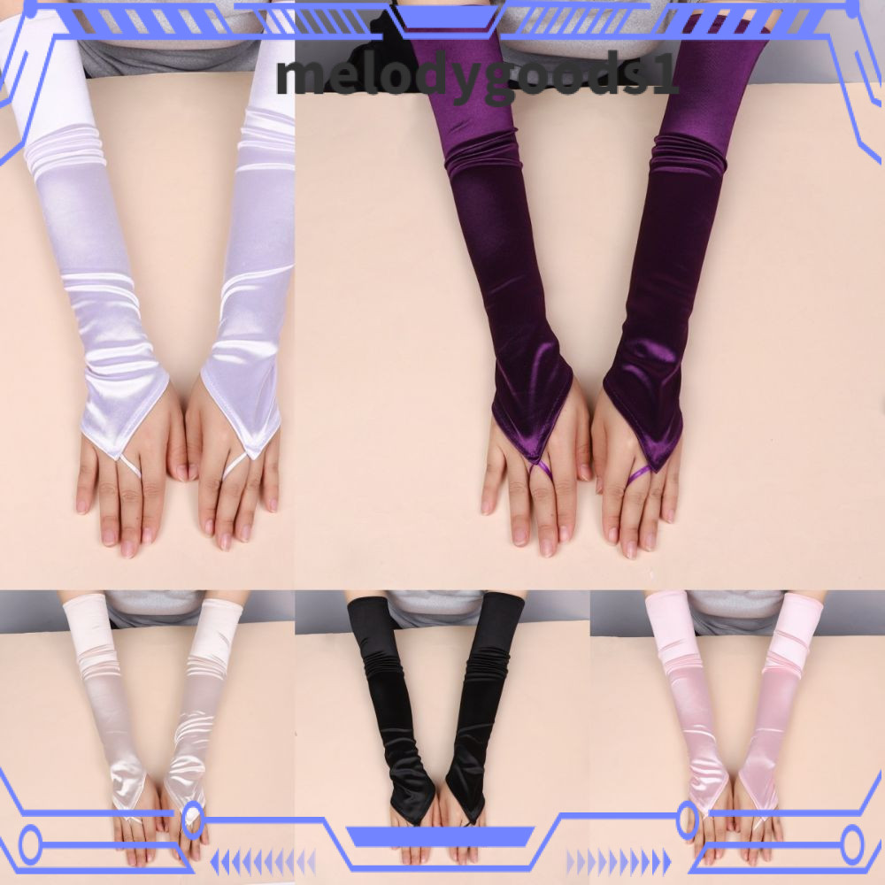 MELODYGOODS ถุงมือผู้หญิง, 49 ซม.Retro Hook Finger Gloves, Stage Performance ซาตินความยืดหยุ่นยาว Fingerless ถุงมือแต่งงานเจ้าสาว