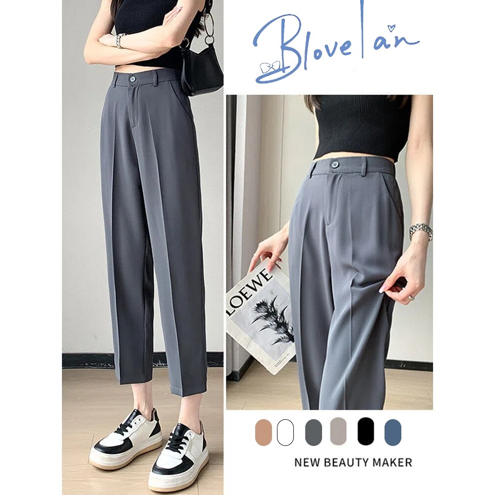กางเกงสูท Suit Pants ผู้หญิงเกาหลีสบาย ๆสีทึบเอวสูงดินสอกางเกงพลัสขนาดกางเกง พรางหุ่น กางเกงสูทผู้หญิง รุ่นบาง
