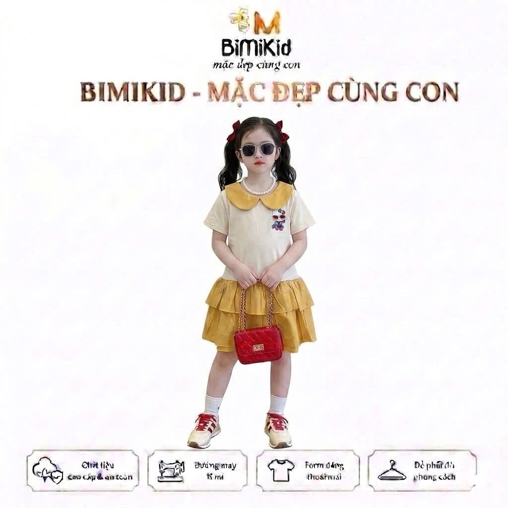 ชุดเดรสเด็กผู้หญิงออกไปข้างนอกพร้อมดีไซน์คอโปโล BiMiKid - ชุดเดรสผ้าฝ้ายฤดูร้อนสําหรับเด็กผู้หญิง -D