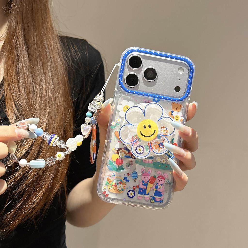 ดอกทานตะวันหมีแม่เหล็กเคสโทรศัพท์ใสพร้อมขาตั้ง,กันกระแทกเต็มห่อฝาครอบป้องกันสําหรับiPhone 17 Pro Max/17 Pro/16 Pro Max/15 Pro/14 Pro