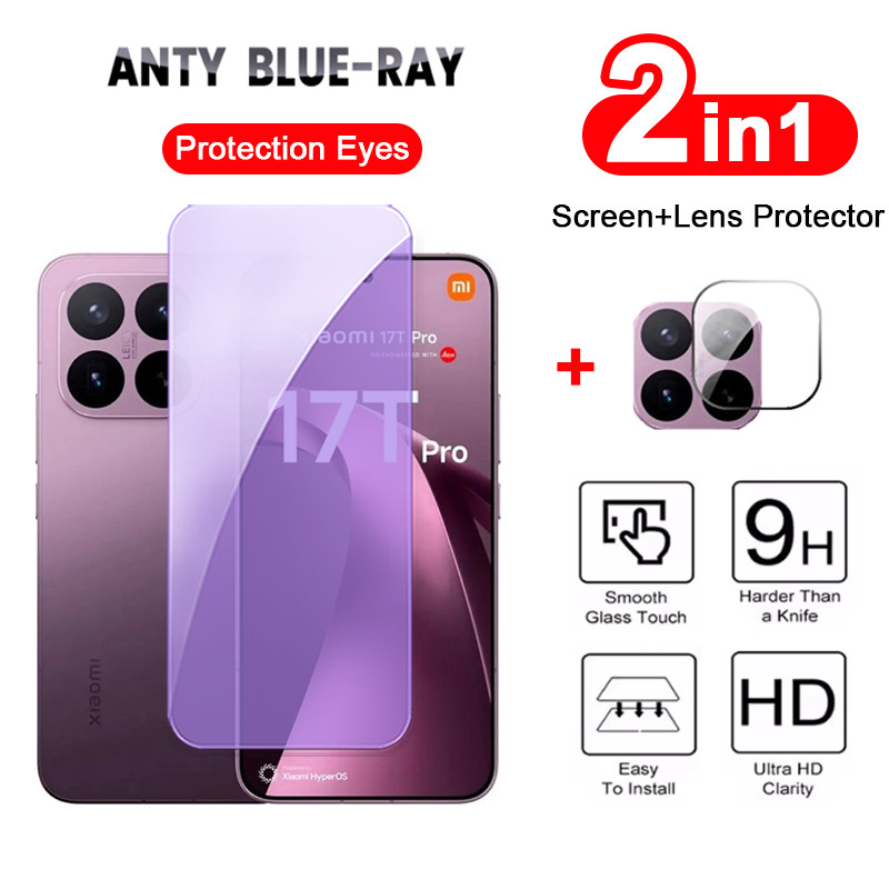 2-IN-1 Xiaomi 17T Pro Anti-bluelight ฟิล์มกระจกนิรภัย Xiaomi 17T Pro 15T 14T 13T 12T 11T Pro ป้องกันหน้าจอและเลนส์อุปกรณ์เสริมโทรศัพท์
