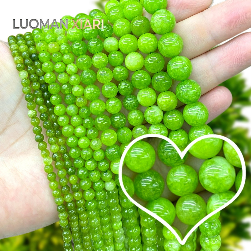 4-12 มม.หินธรรมชาติ Chalcedony Peridot สีรอบหลวม Spacer ลูกปัดสําหรับเครื่องประดับทํา Diy สร้อยข้อมือ Charms อุปกรณ์เสริม 15