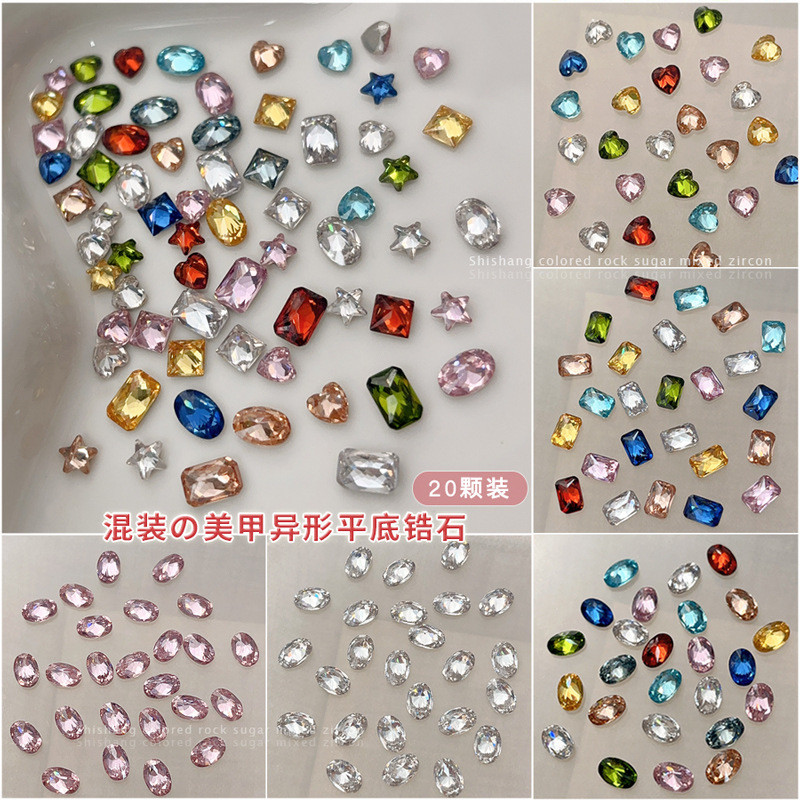 สีเพทายเพชรแต่งเล็บเครื่องประดับแฟลชนกพิราบไข่รักเล็บเพชรดาวห้าแฉก