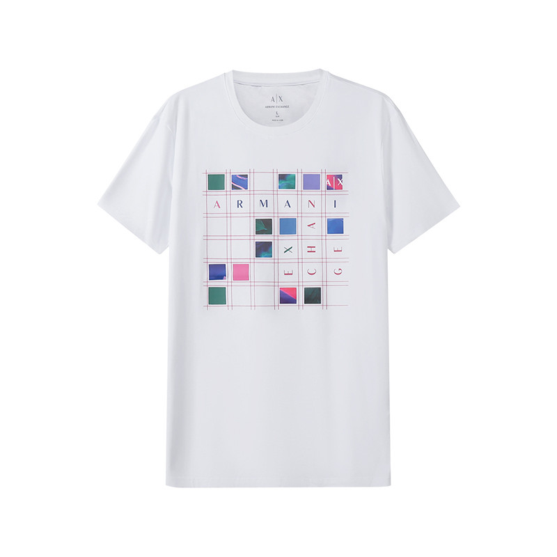 Armani Armani AX เสื้อยืดแขนสั้นคอกลมทรงเข้ารูปสําหรับผู้ชายพิมพ์ลายเงินห้างสรรพสินค้าไทย 300095