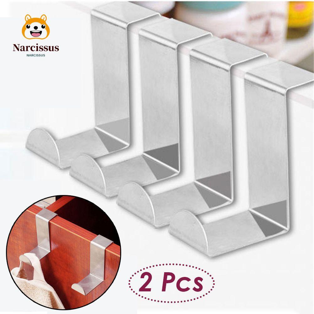 NARCISSUS 2 ชิ้นประตูด้านหลังตะขอลิ้นชักตู้ลิ้นชัก Z รูปร่างสแตนเลสองค์กร Reversible Storage Rack