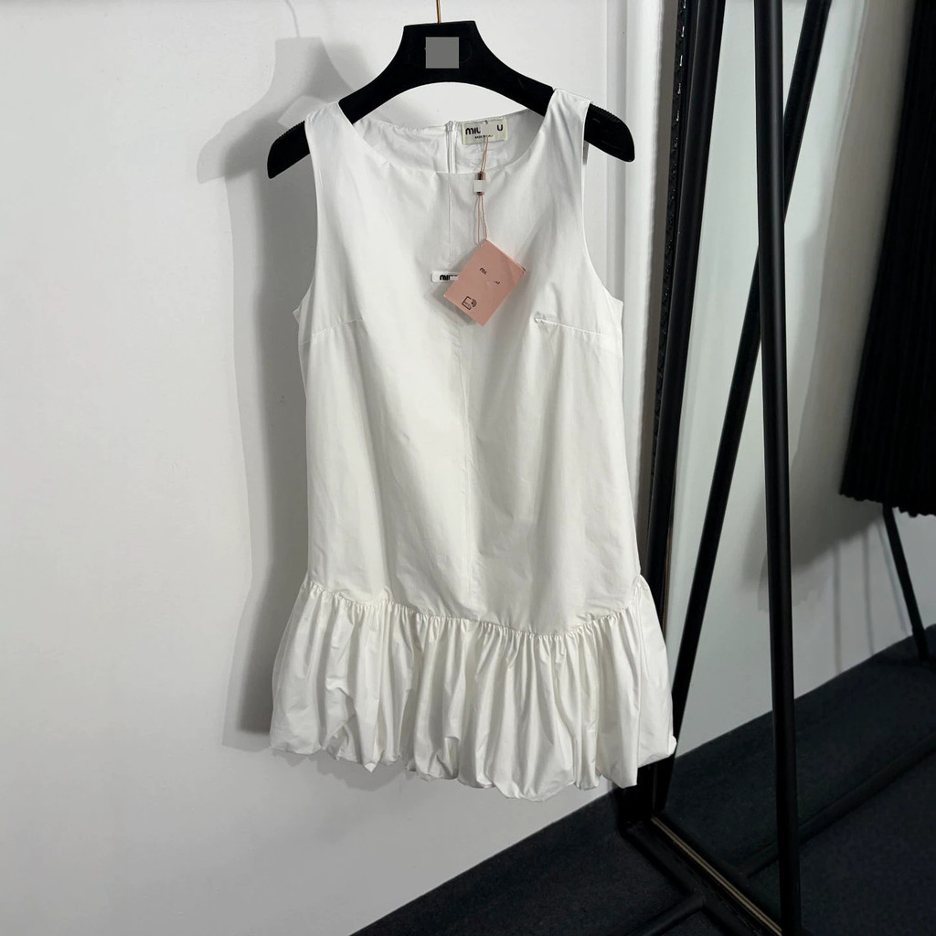 M1u Classy Slim-fit High-End Wear Womens Collar Label Letter Lotus Leaf Hem Sleeve