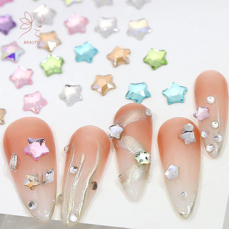 [maybeauty] 50 ชิ้น Star 4/6 มม.ระยิบระยับแบน Ba อะคริลิคคริสตัล Mini Nail Art Rhinestones สี 3D DIY ตกแต่งเล็บเพชร {TH}