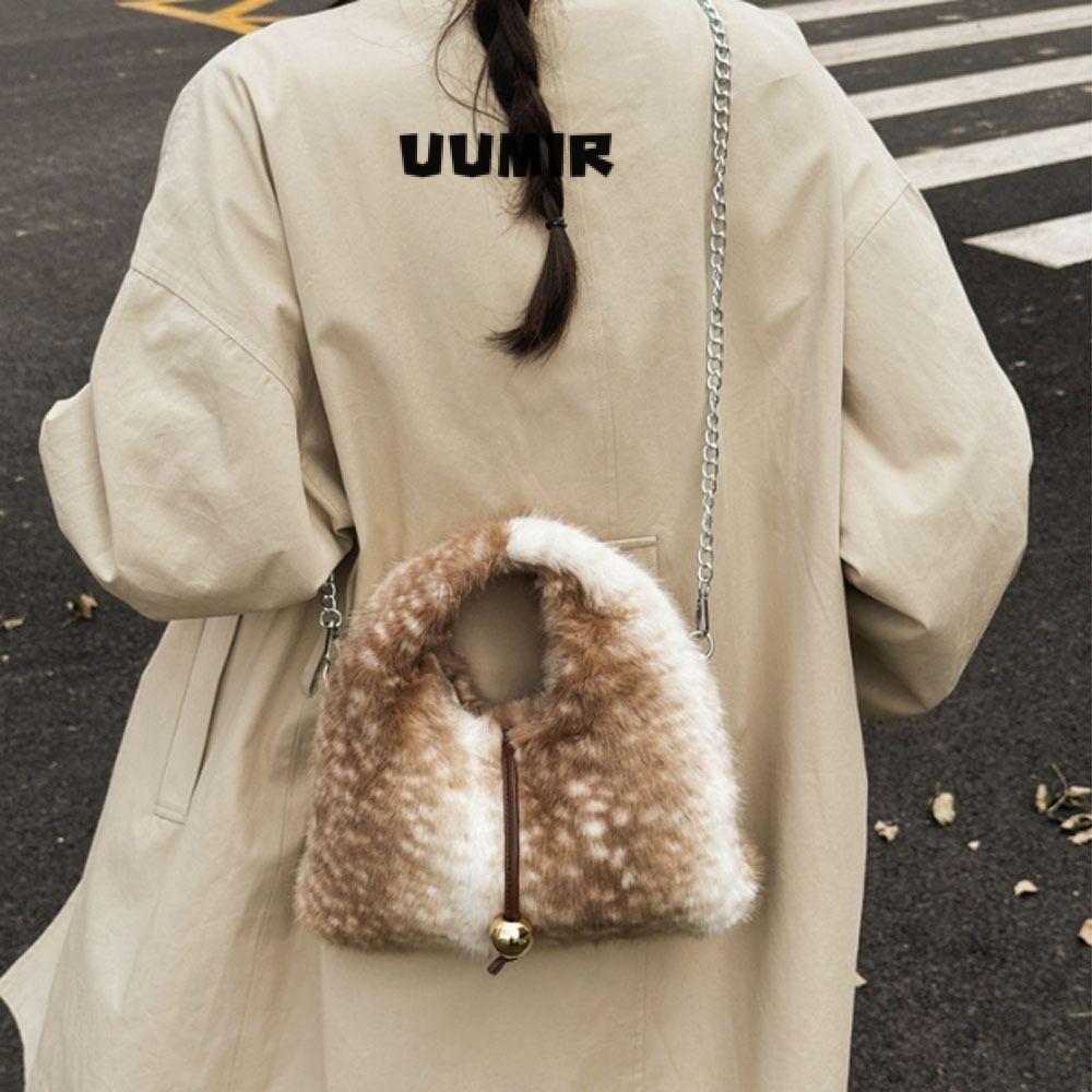 UUMIR กระเป๋าสะพายไหล่,กระเป๋าขนเทียมผ้ากํามะหยี่นุ่ม,กระเป๋าโท้ทอเนกประสงค์ลายกวางปุยฤดูหนาวฤดูใบไม้ร่วง