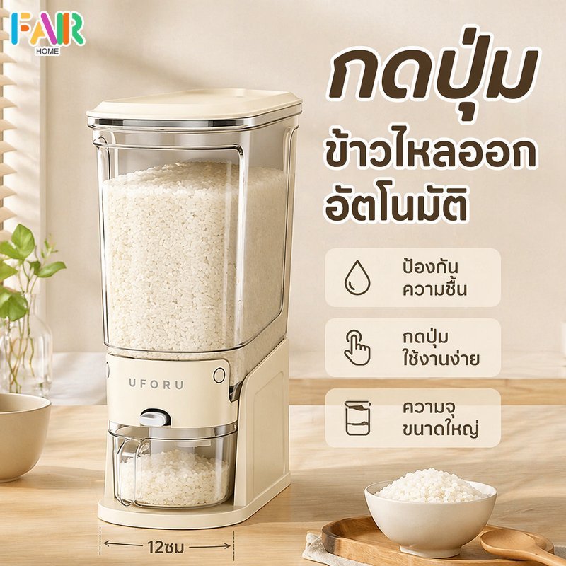 ถังข้าวสาร กล่องเก็บข้าว ถังเก็บข้าว กันชื้น กันแมลง กดจ่ายอัตโนมัติ ประหยัดพื้นที่ ครัวบ้าน