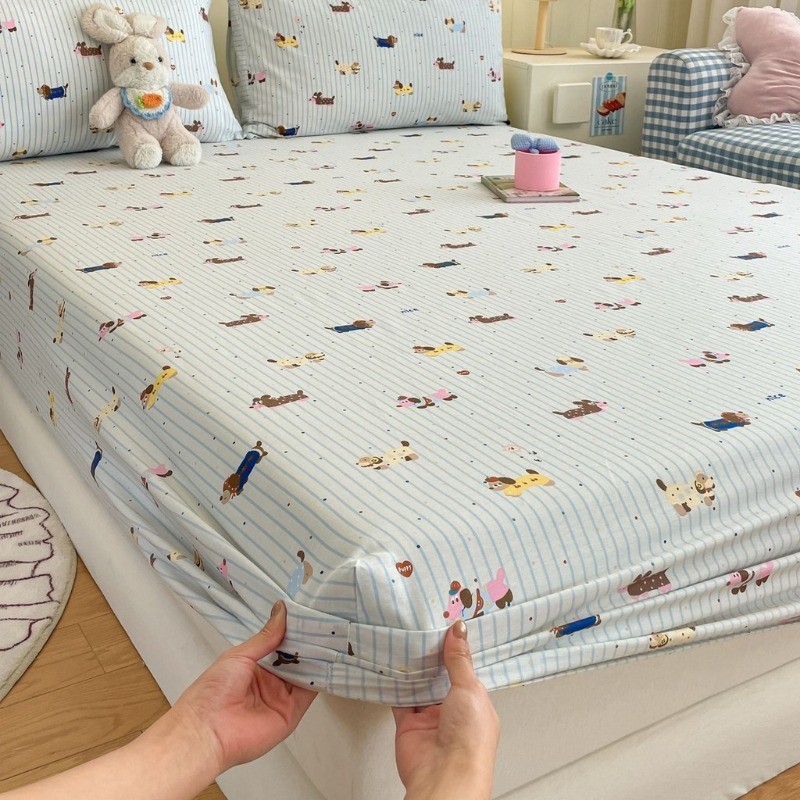 ผ้าฝ้าย 100% หมีและสัตว์ ผ้าปูที่นอนติดตั้งพิมพ์ลาย Single / Queen / King Size ผ้าปูที่นอน Cadar ผ้าปูที่นอนลายดอกไม้ไม่ซีดจาง