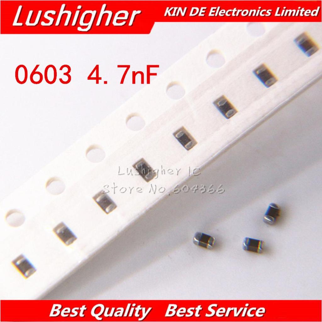 100 ชิ้น 0603 4.7nf 4700pf 472K 50V X7R 10% ตัวเก็บประจุเซรามิก SMD MLCC