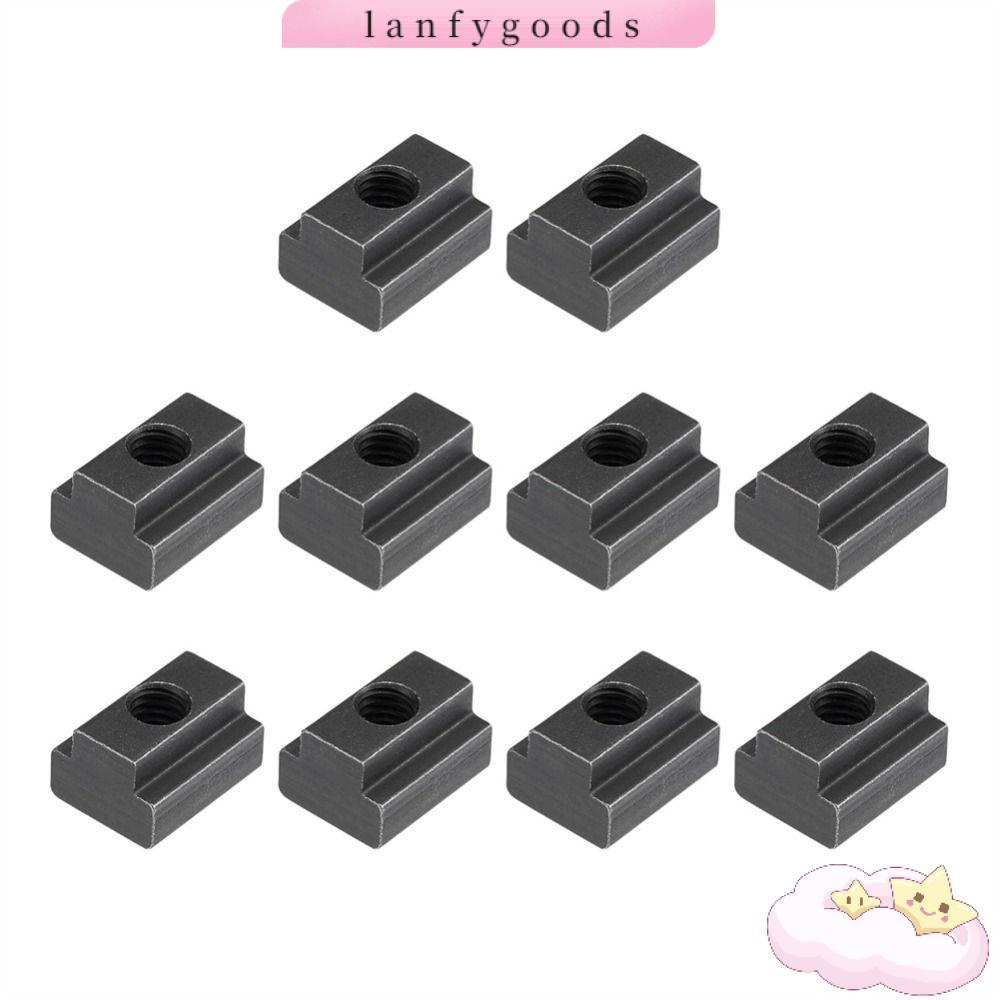LANFYGOODS 10 ชิ้นแตะผ่านสล็อตถั่ว, M6 M8 M10 M12 สีดําออกไซด์ T Slot Nuts,คุณภาพสูงเหล็กคาร์บอน T-N