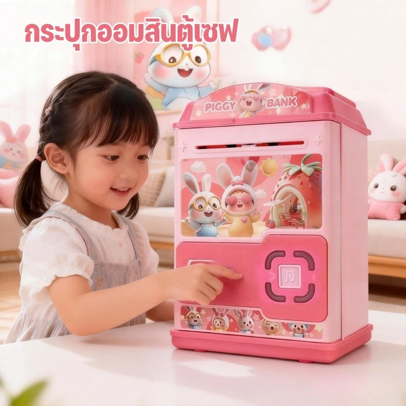กระปุกออมสินตู้เซฟ แสงไฟและดนตรี ไขกุญแจเปิดประตู ตู้นิรภัย พกพาสะดวก แถมแบตเตอรี่ ของขวัญสำหรับเด็ก