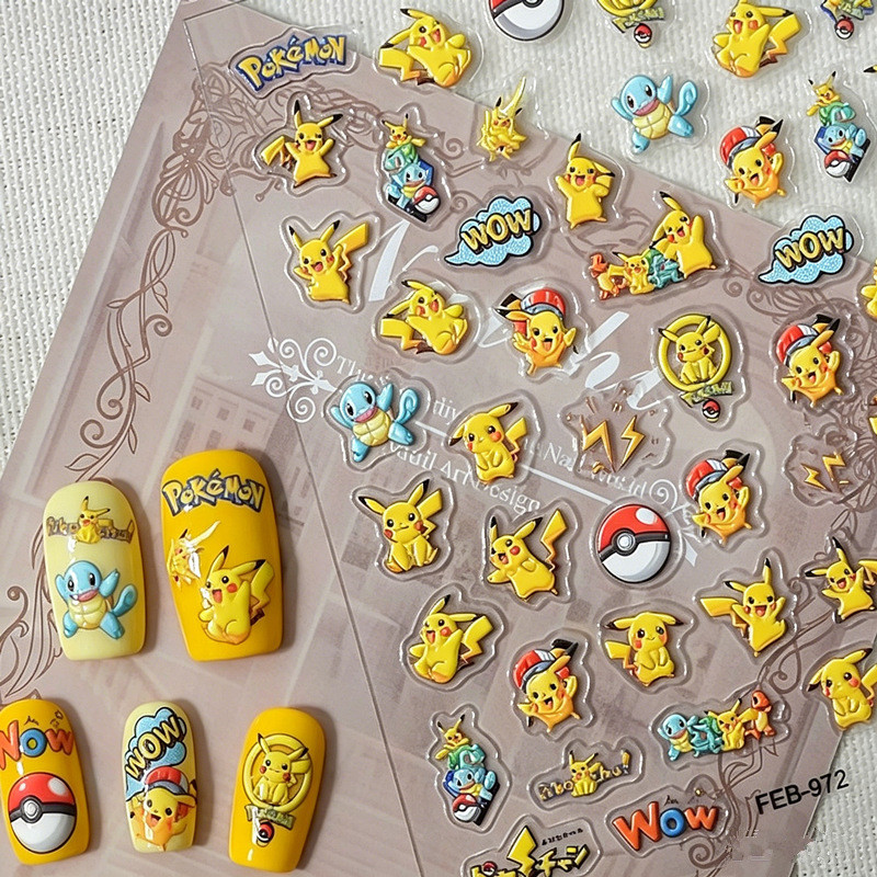 Little Red Book Same Style Pokémon Pokémon Nails Sticker Pikachu Childlike Japanese Embossed Three-Dimensional Nail Sticker