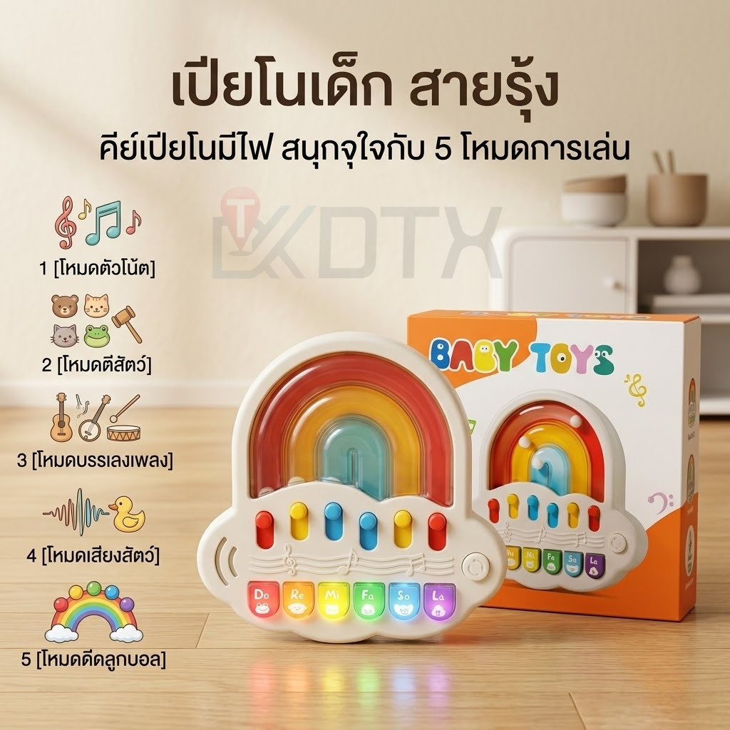เปียโนก้อนเมฆดีดลูกแก้ว ของเล่นเสริมพัฒนาการ 4 โหมด มีไฟถนอมสายตา ปรับเสียงได้ ของเล่นเด็กแรกเกิด 0+